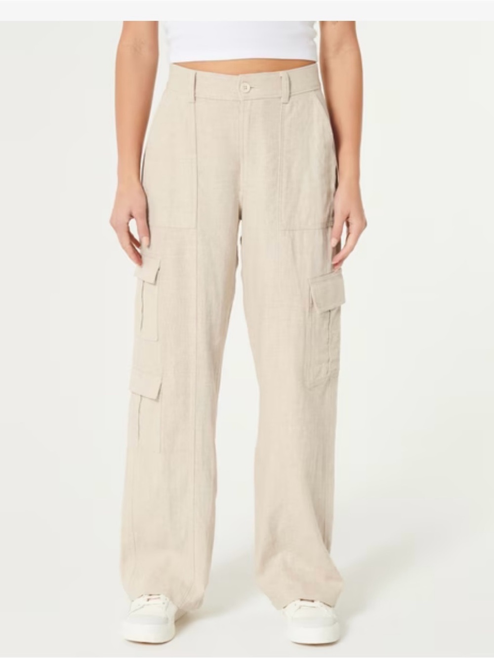 Hollister baggy Linen blend lWide-Leg Cargo Pants in Beige - Women - Picture 2 of 9